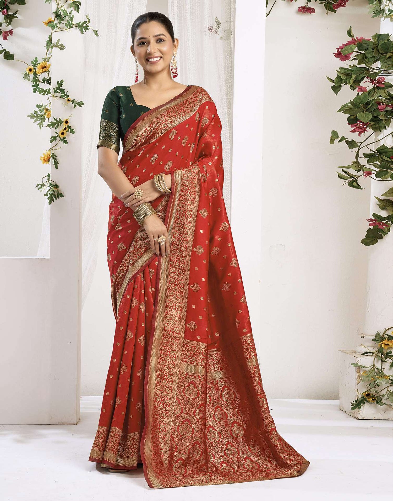Red Silk Woven Banarasi Saree