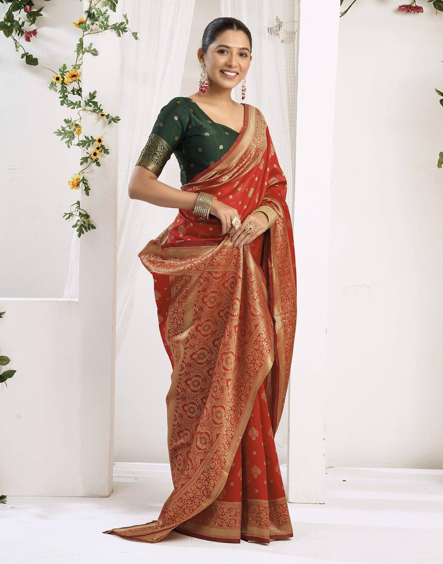 Red Silk Woven Banarasi Saree