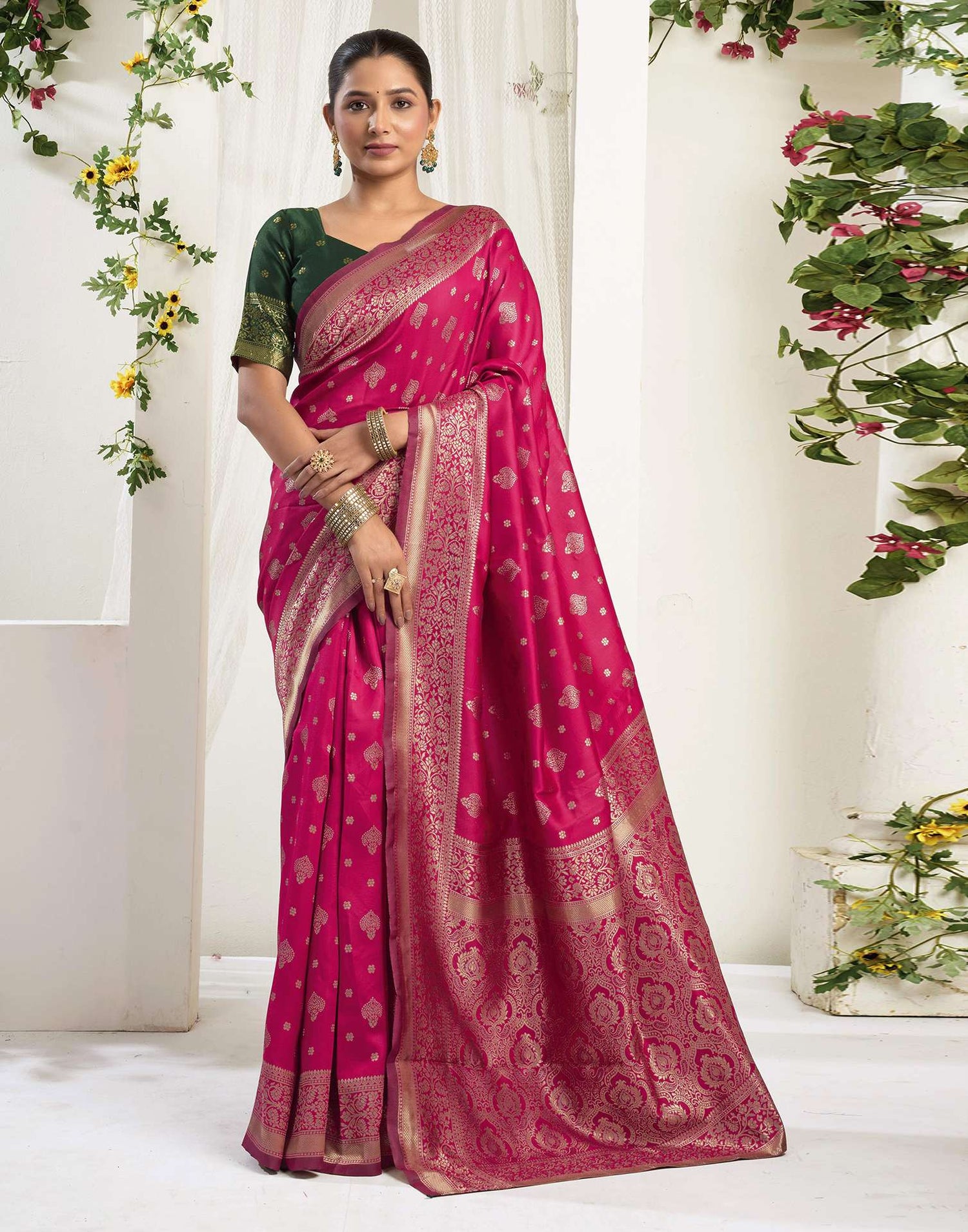 Rani Pink Silk Woven Banarasi Saree