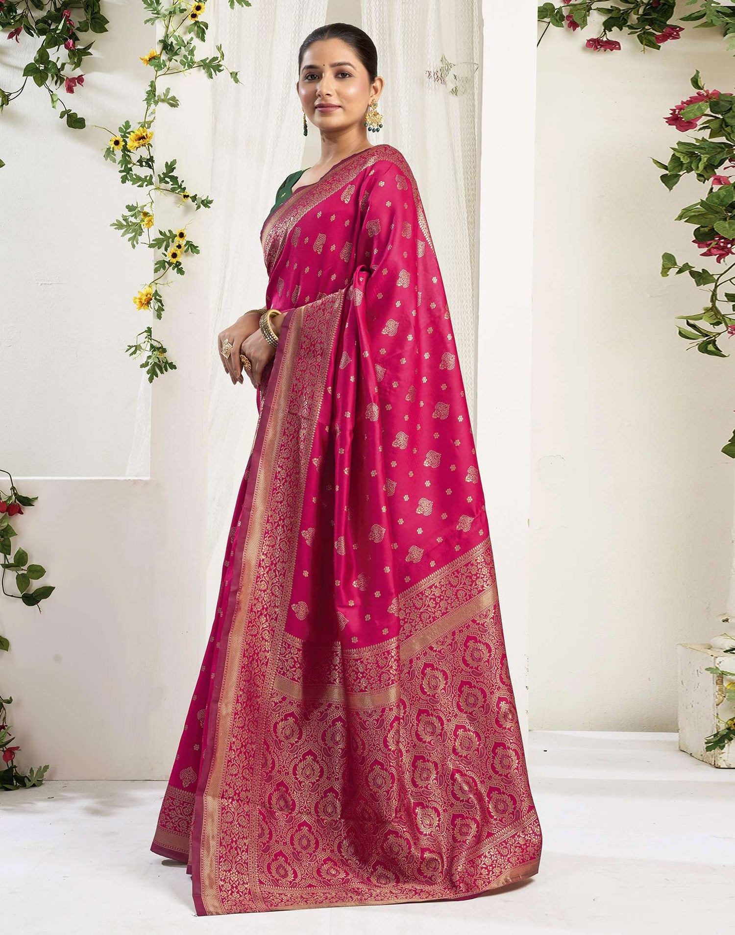 Rani Pink Silk Woven Banarasi Saree