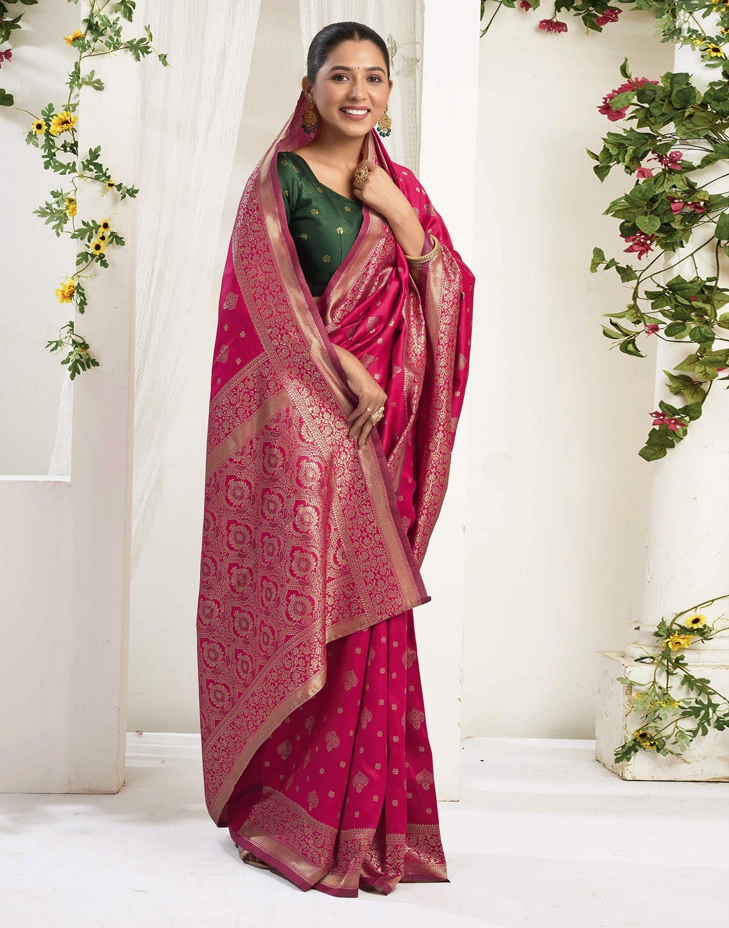Rani Pink Silk Woven Banarasi Saree