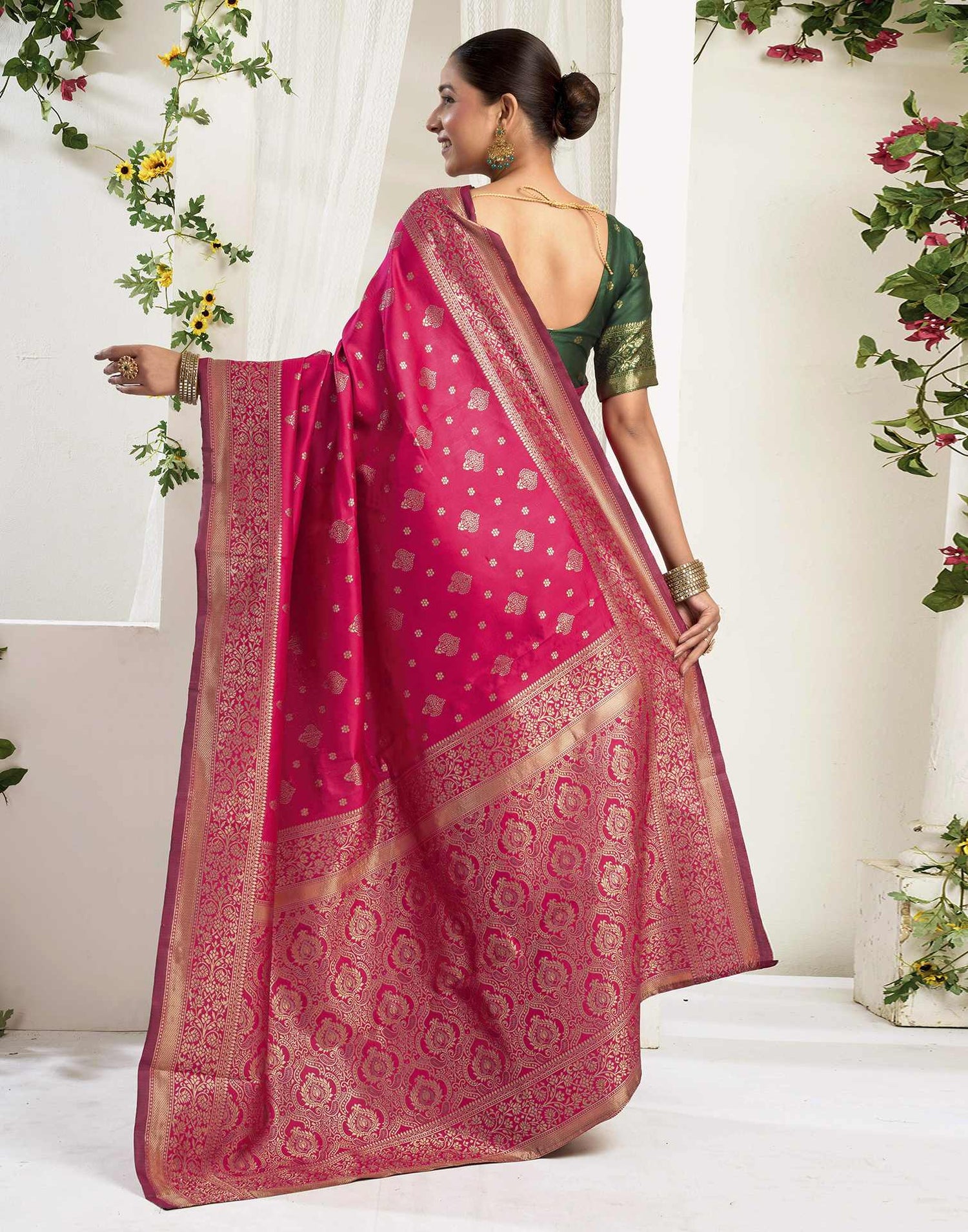 Rani Pink Silk Woven Banarasi Saree