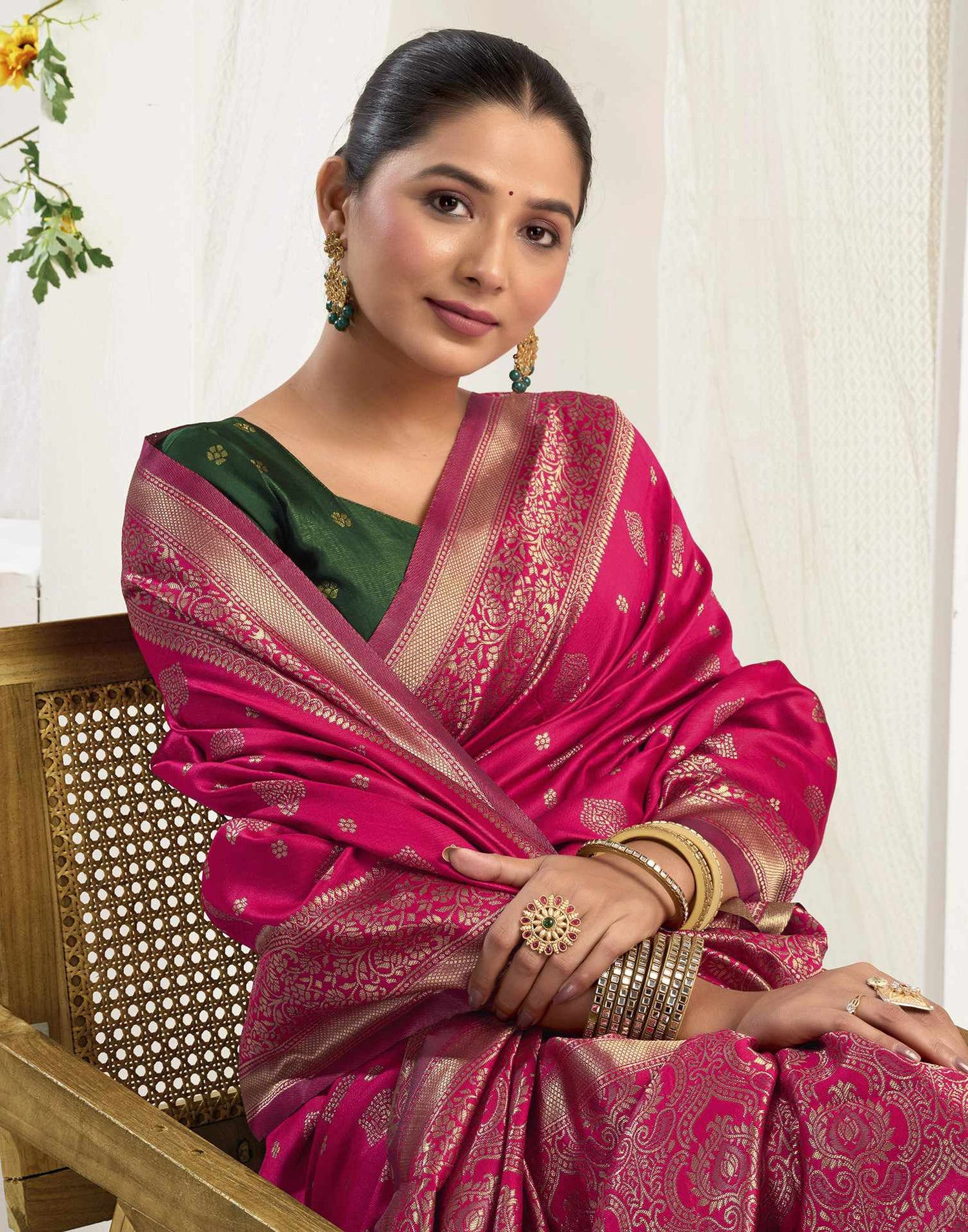 Rani Pink Silk Woven Banarasi Saree