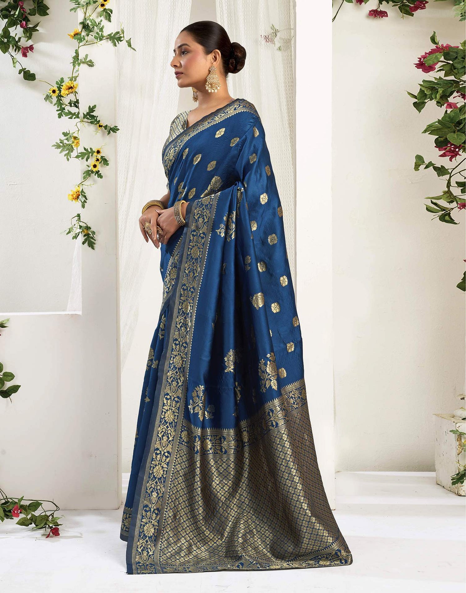 Rama Blue Silk Woven Banarasi Saree