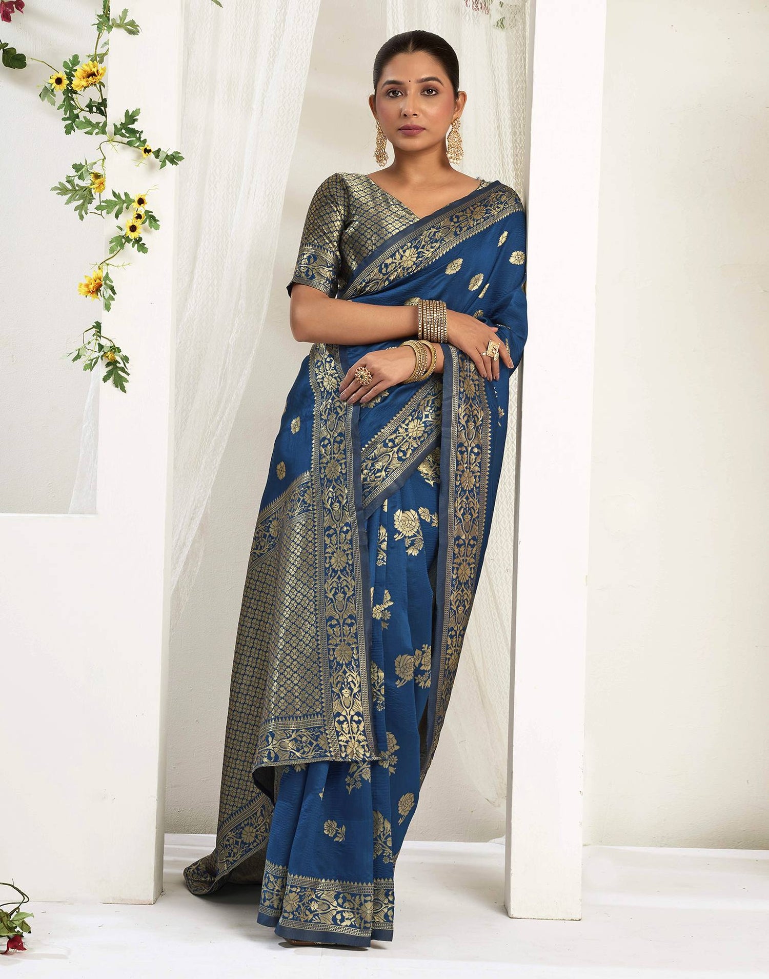 Rama Blue Silk Woven Banarasi Saree