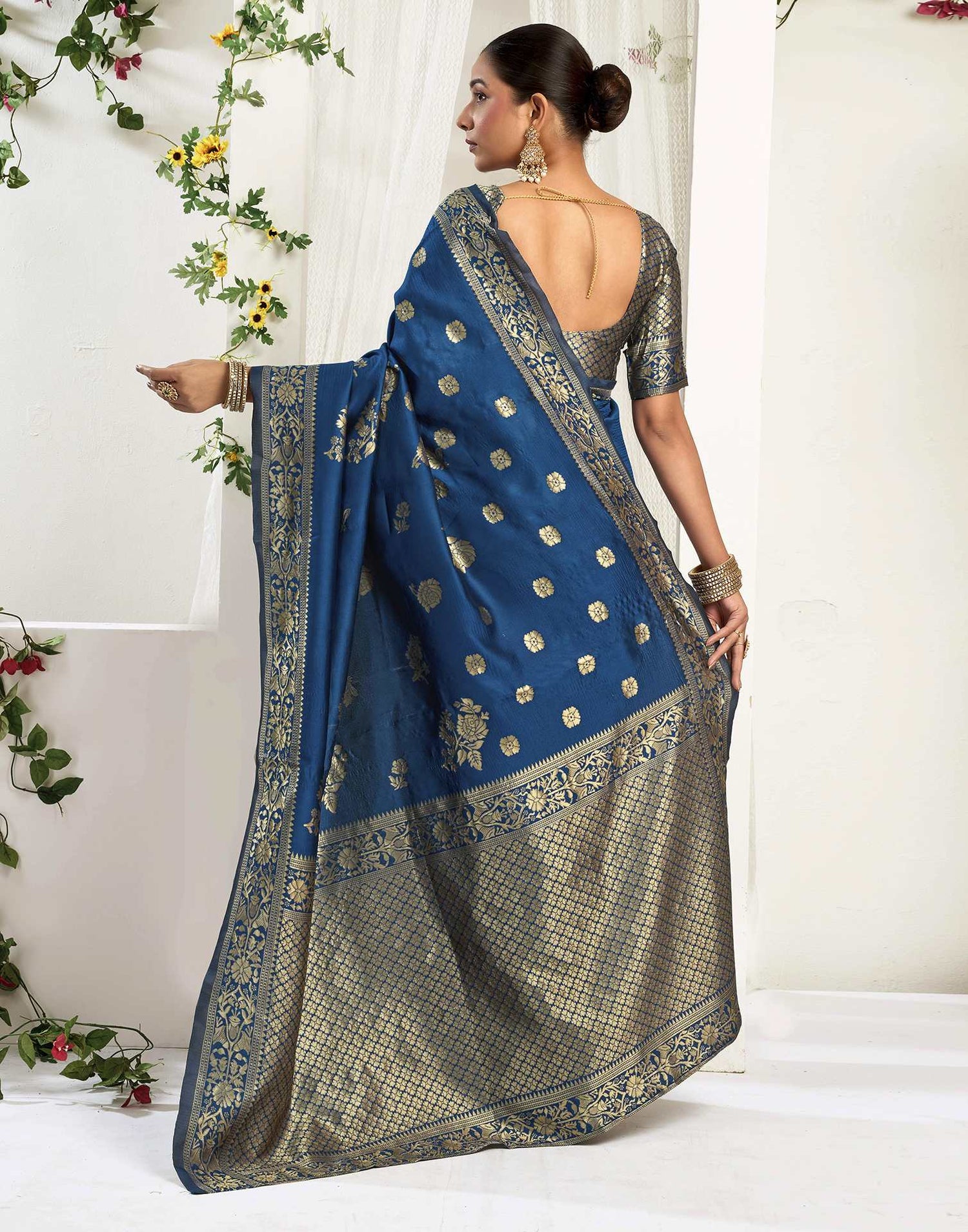 Rama Blue Silk Woven Banarasi Saree