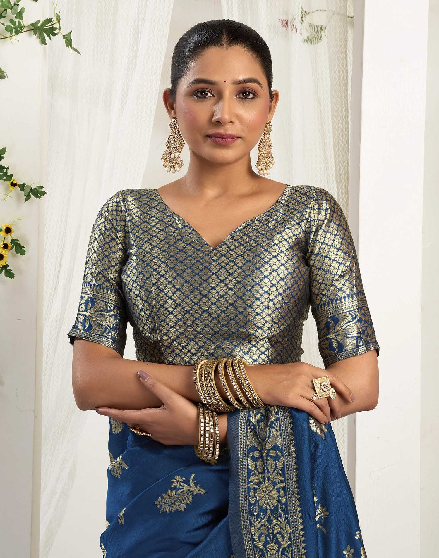 Rama Blue Silk Woven Banarasi Saree