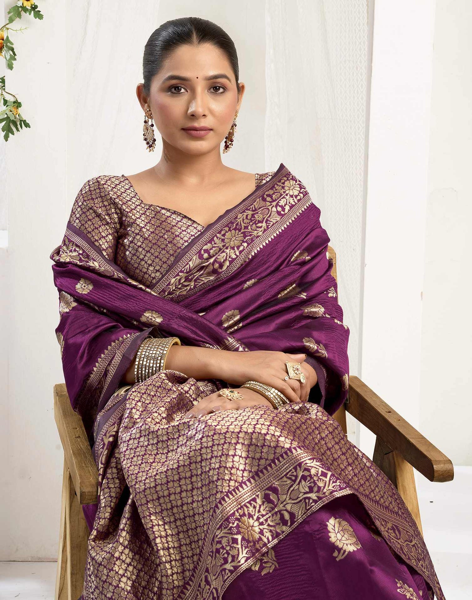 Wine Silk Woven Banarasi Saree