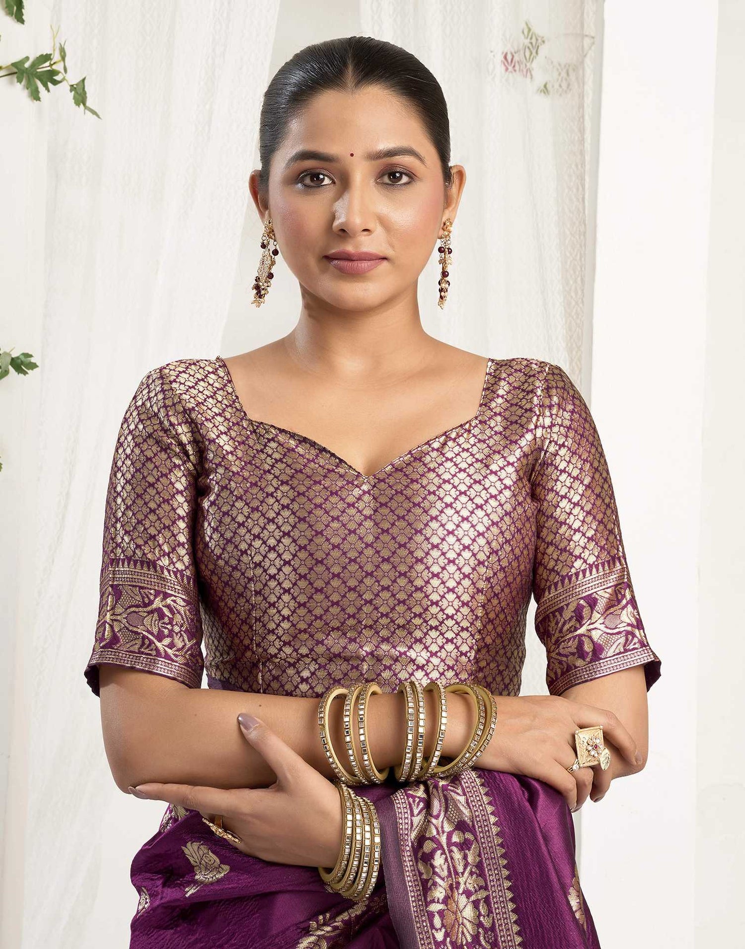 Wine Silk Woven Banarasi Saree