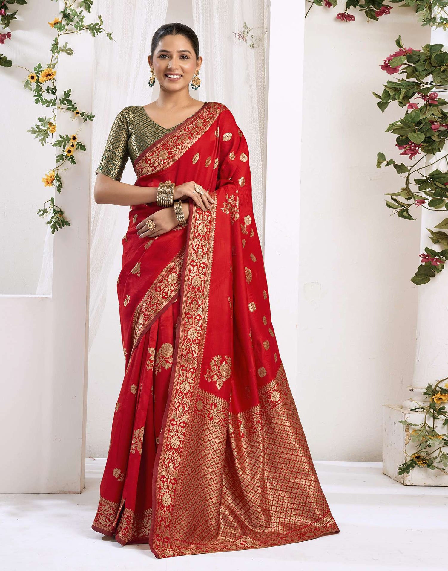 Red Silk Woven Banarasi Saree