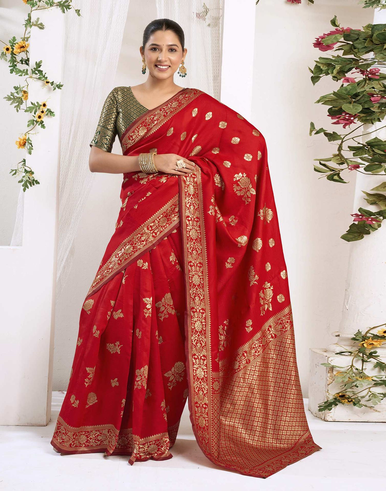 Red Silk Woven Banarasi Saree