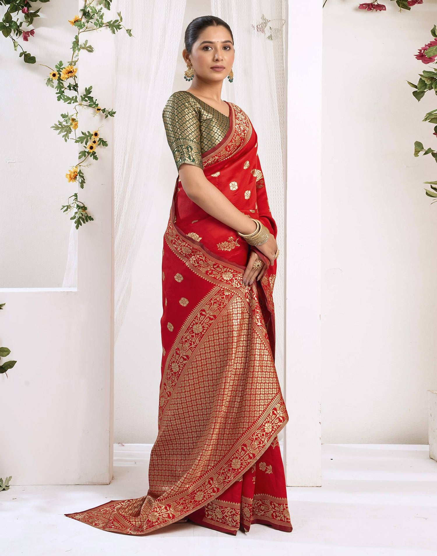 Red Silk Woven Banarasi Saree