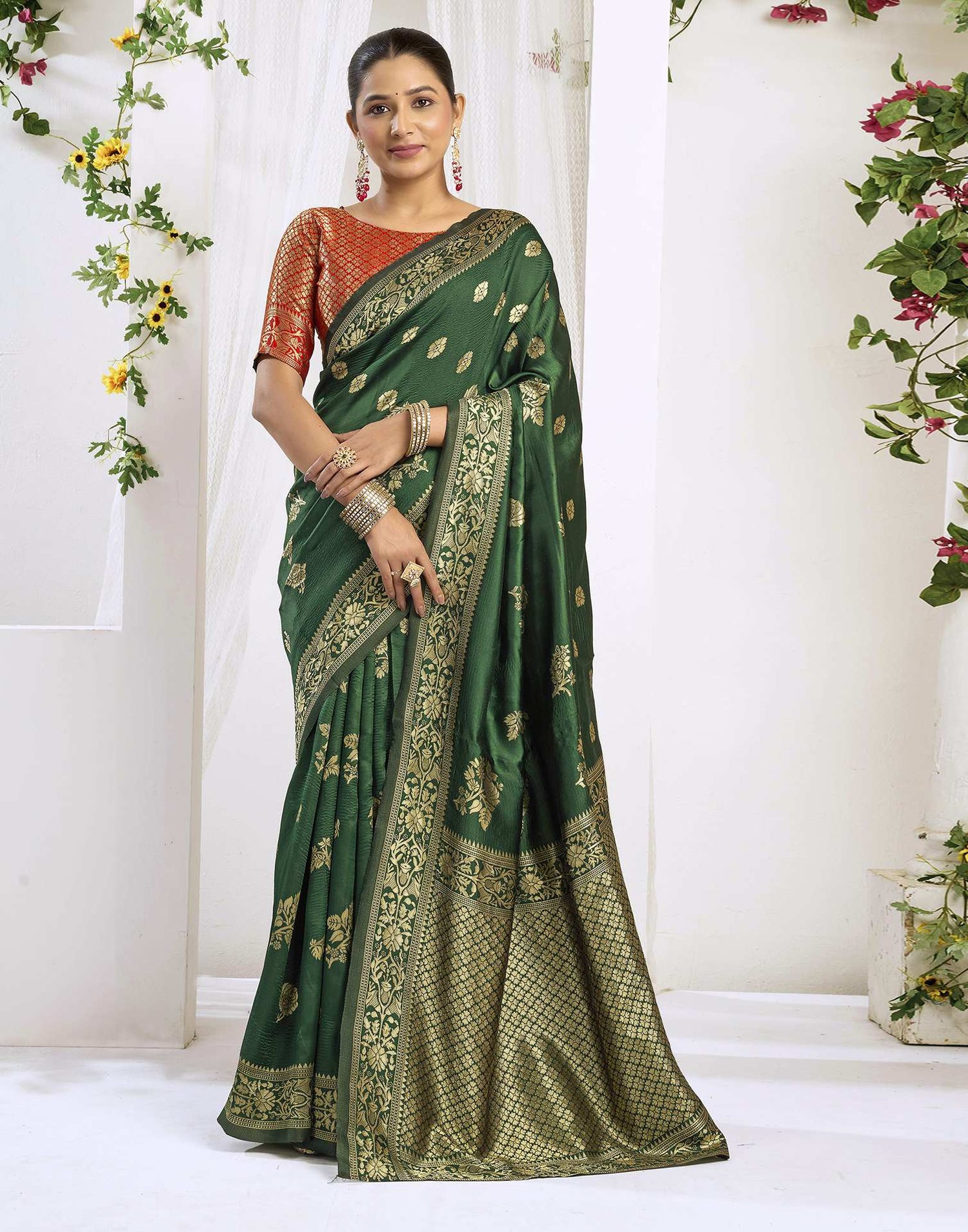 Dark Green Silk Woven Banarasi Saree