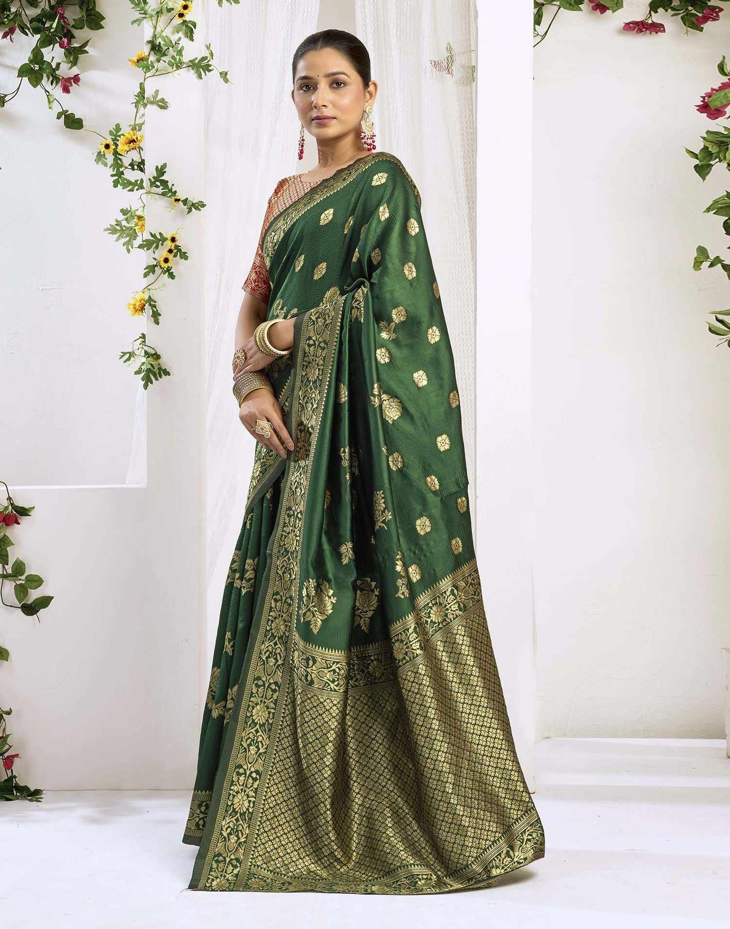 Dark Green Silk Woven Banarasi Saree