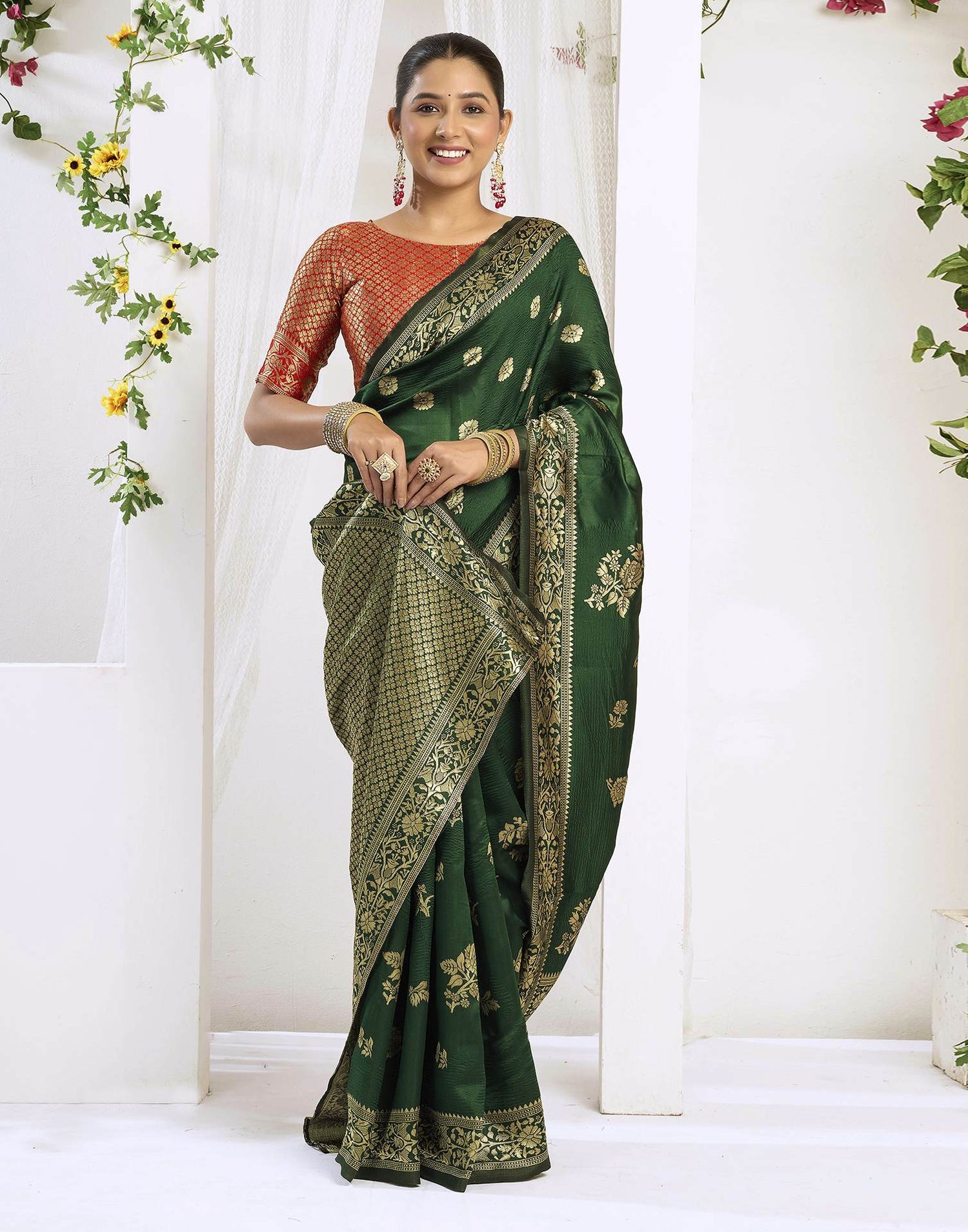Dark Green Silk Woven Banarasi Saree