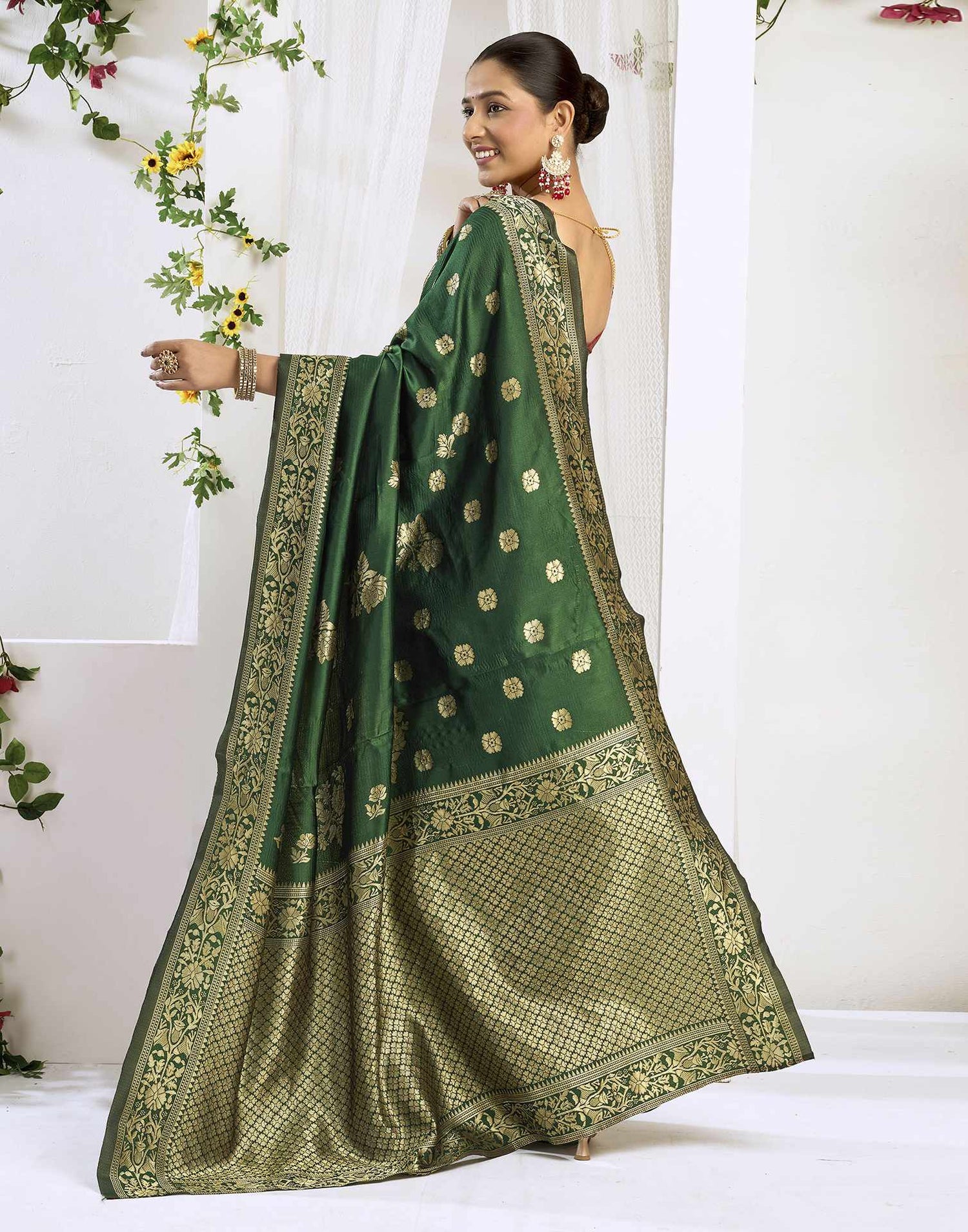 Dark Green Silk Woven Banarasi Saree