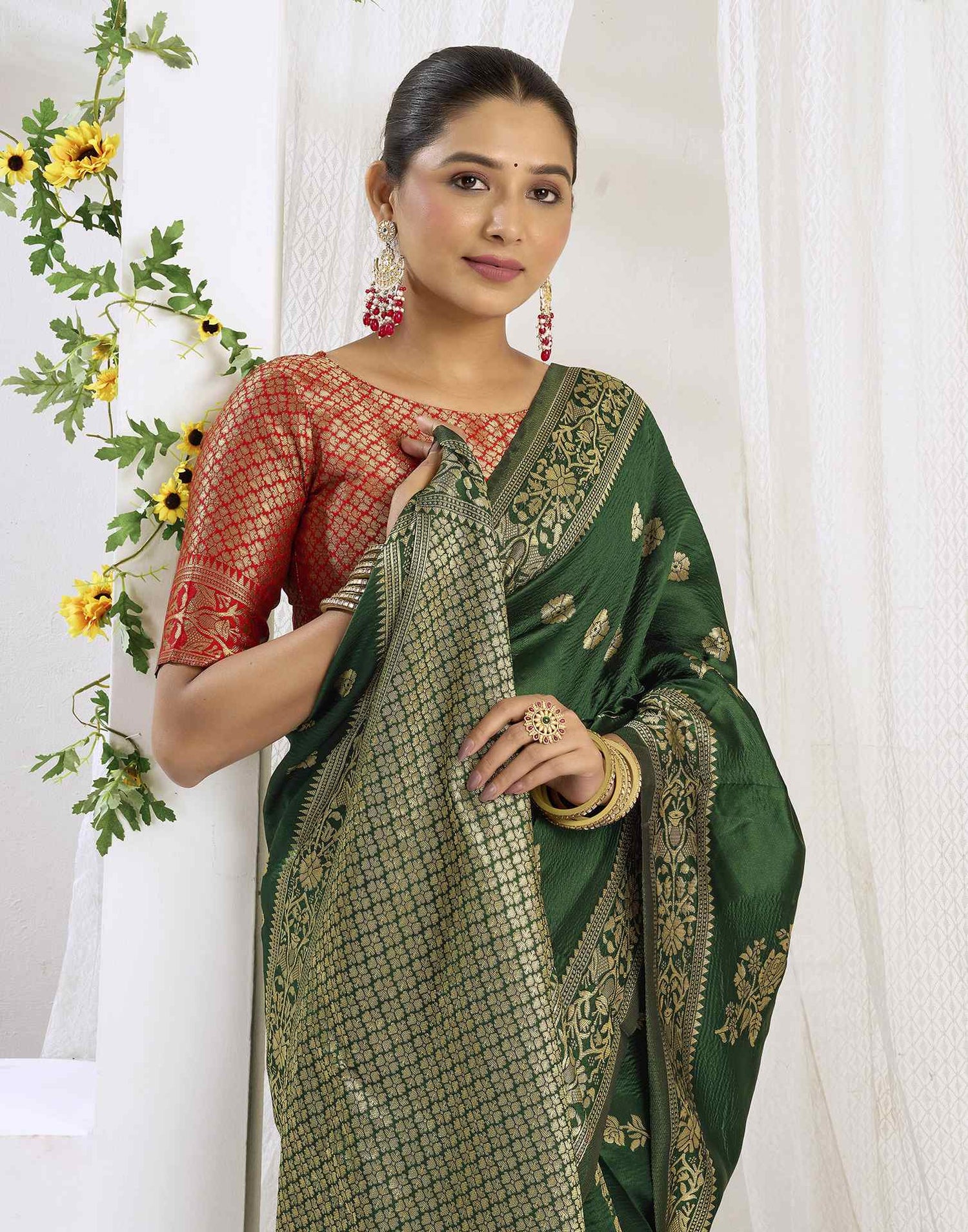 Dark Green Silk Woven Banarasi Saree
