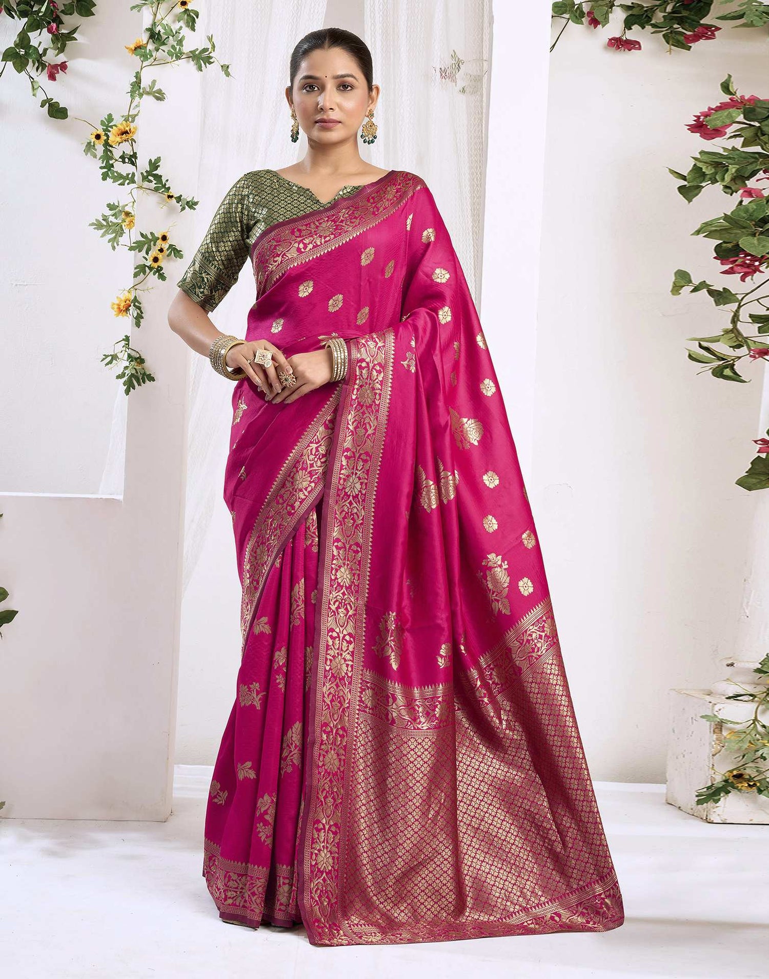 Magenta Silk Woven Banarasi Saree