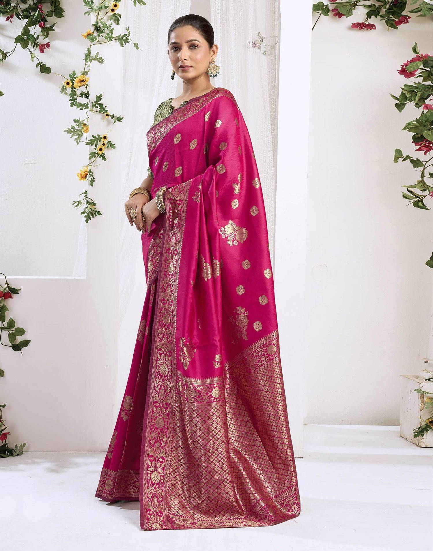 Magenta Silk Woven Banarasi Saree