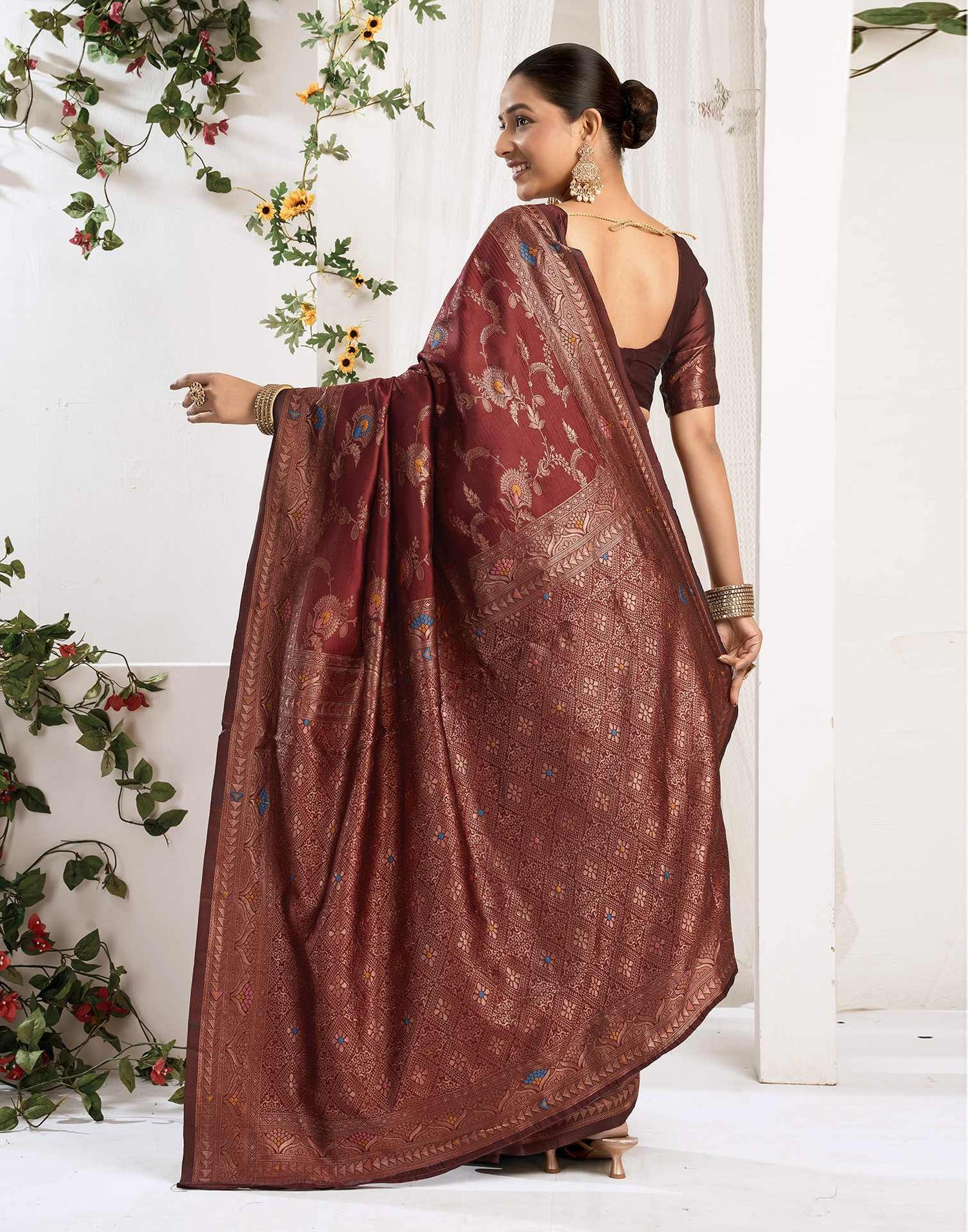Maroon Silk Woven Banarasi Saree