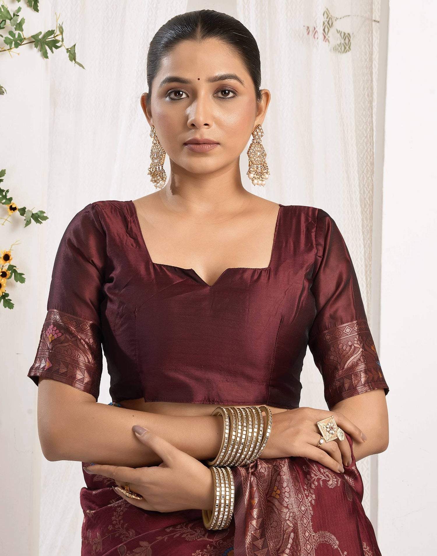 Maroon Silk Woven Banarasi Saree