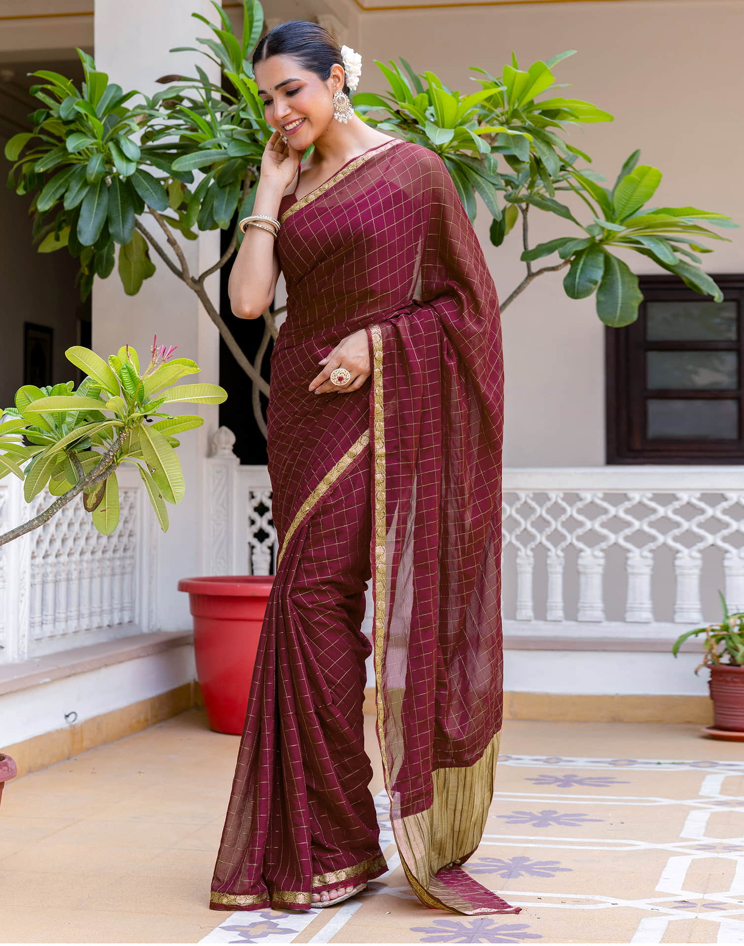 Maroon Silk Woven Saree