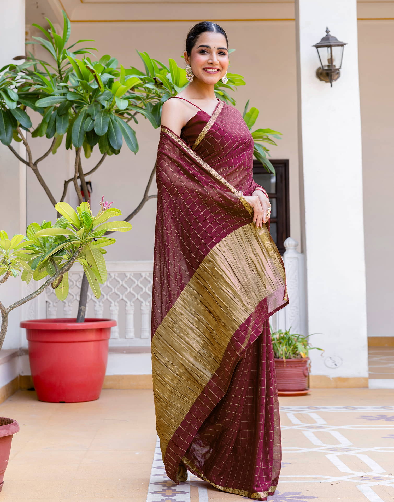 Maroon Silk Woven Saree