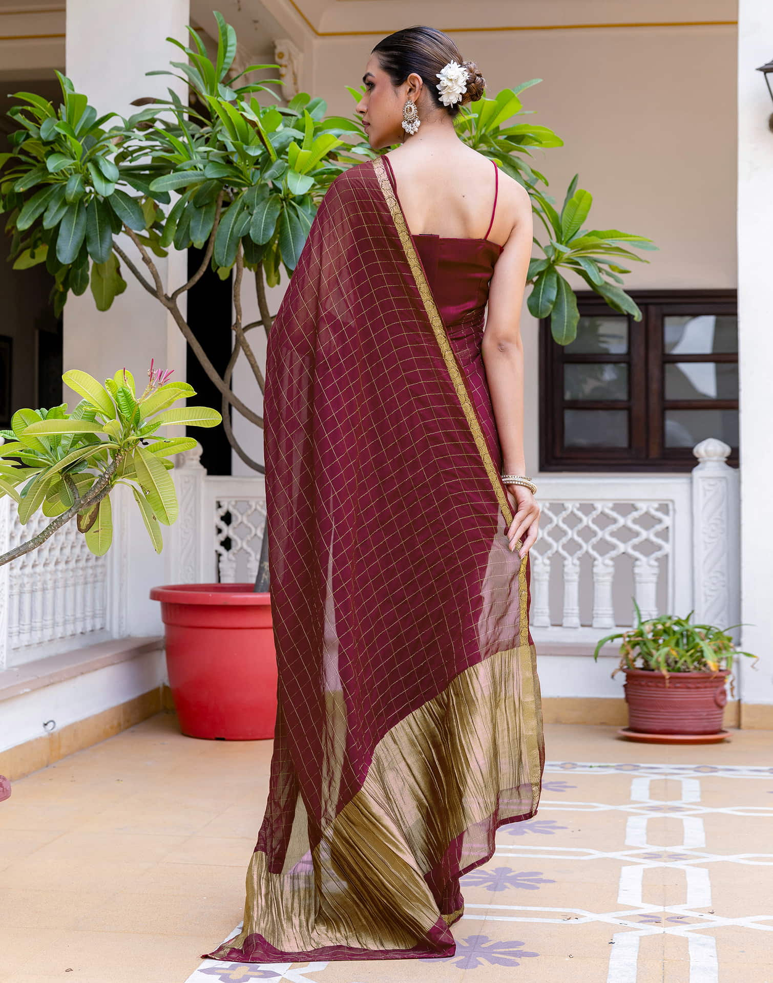 Maroon Silk Woven Saree