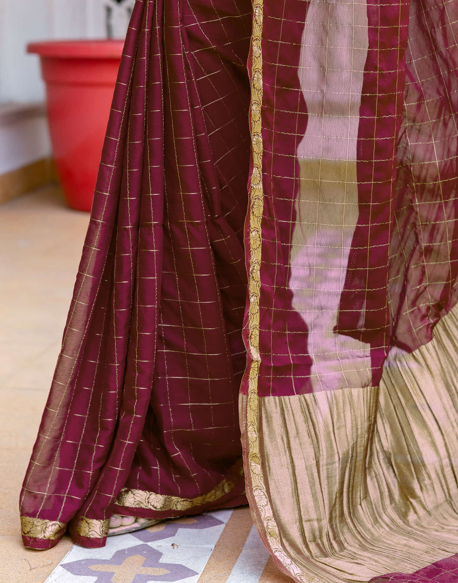 Maroon Silk Woven Saree