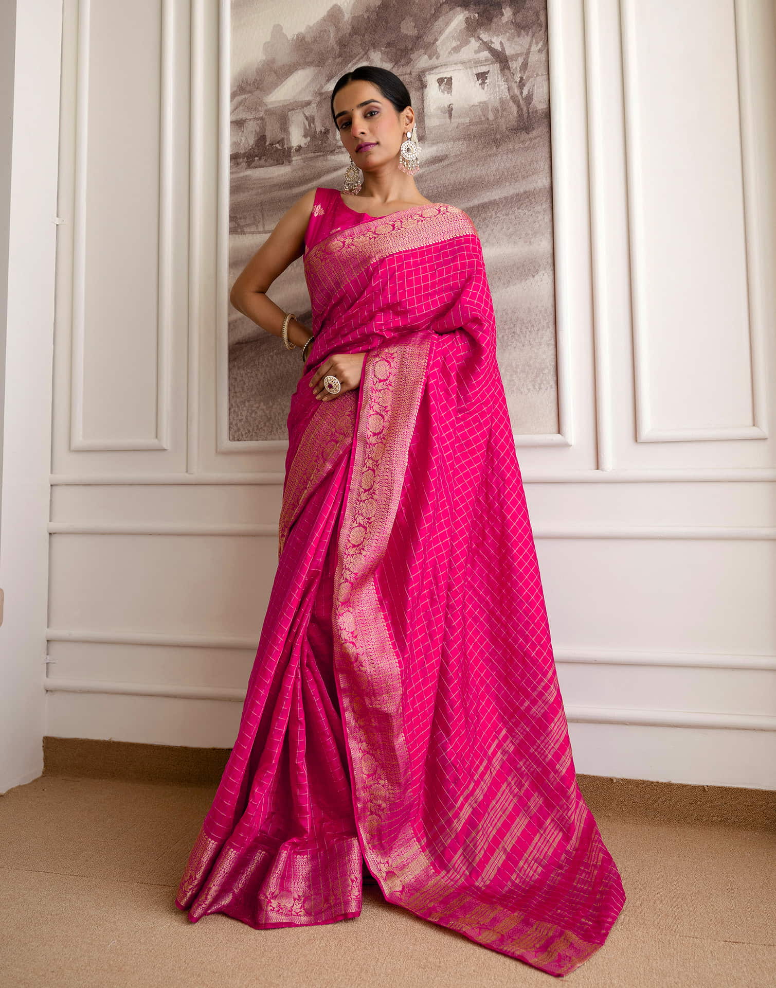 Rani Pink Silk Woven Saree