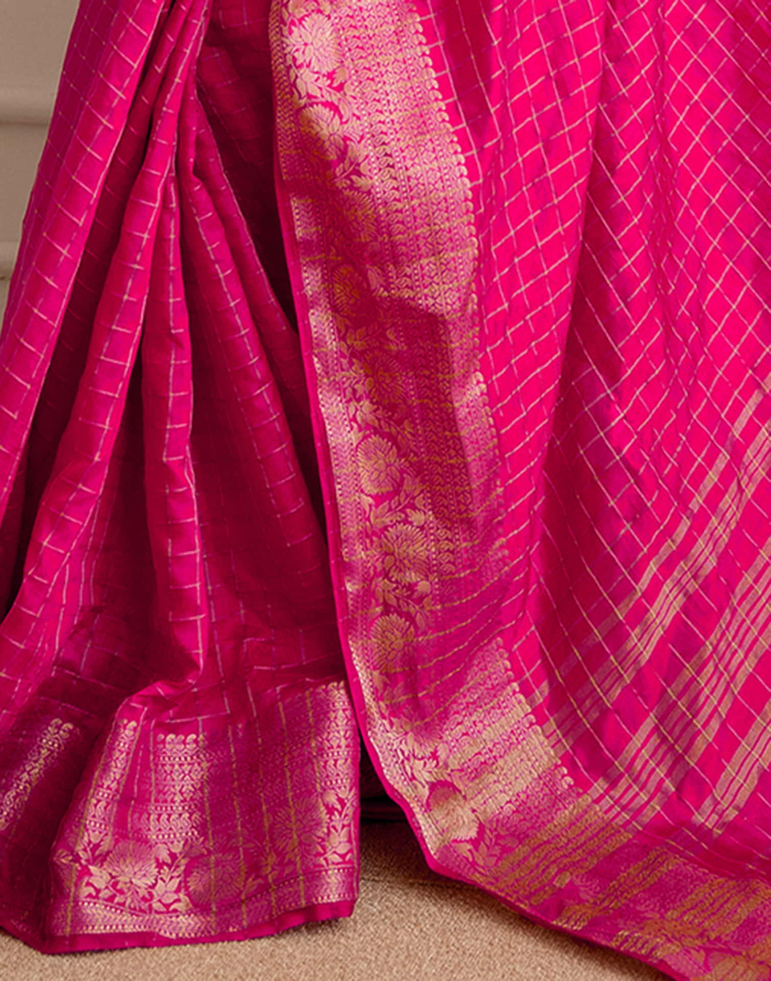 Rani Pink Silk Woven Saree
