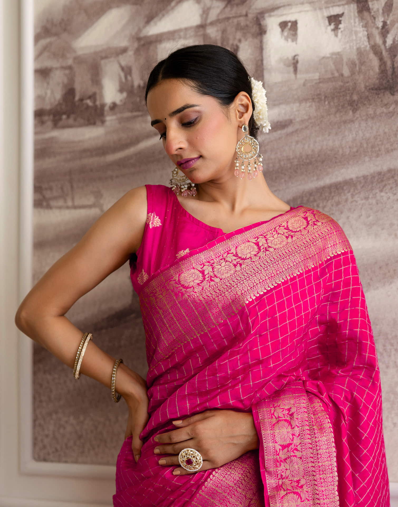 Rani Pink Silk Woven Saree