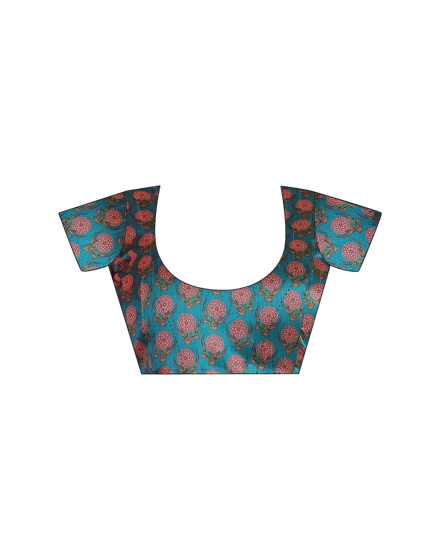 Teal Blue Chanderi Printed Saree