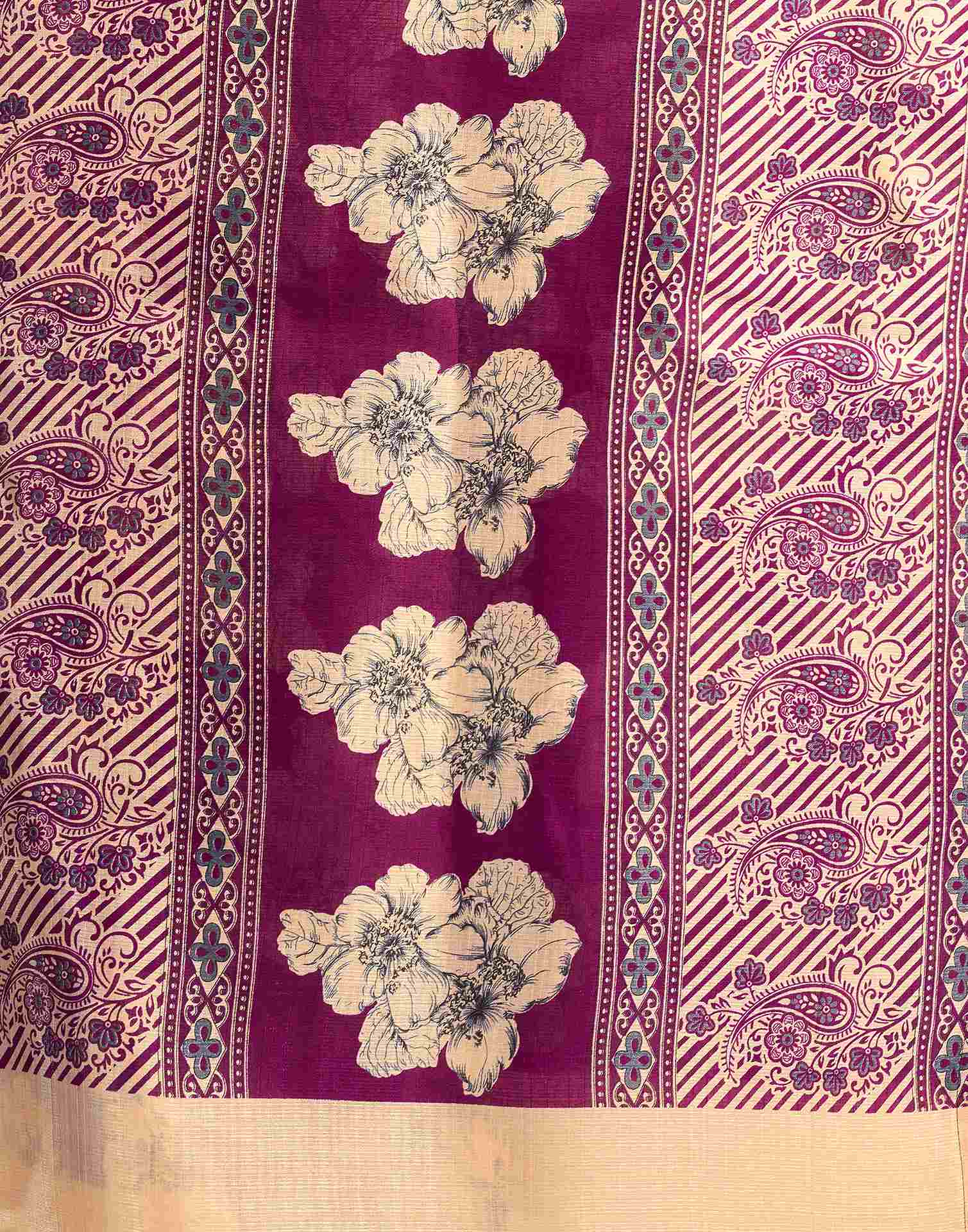 Dark Wine Cotton Floral Printed Saree