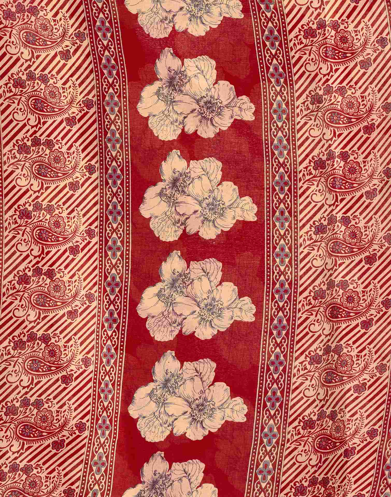 Red Cotton Floral Printed Saree