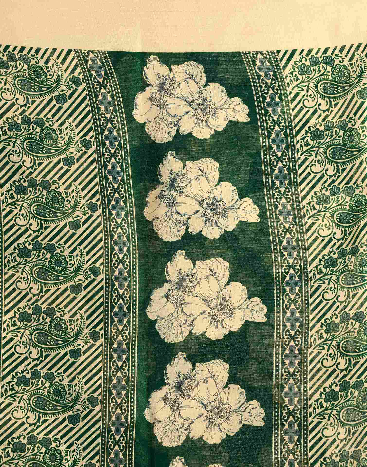 Green Cotton Floral Printed Saree