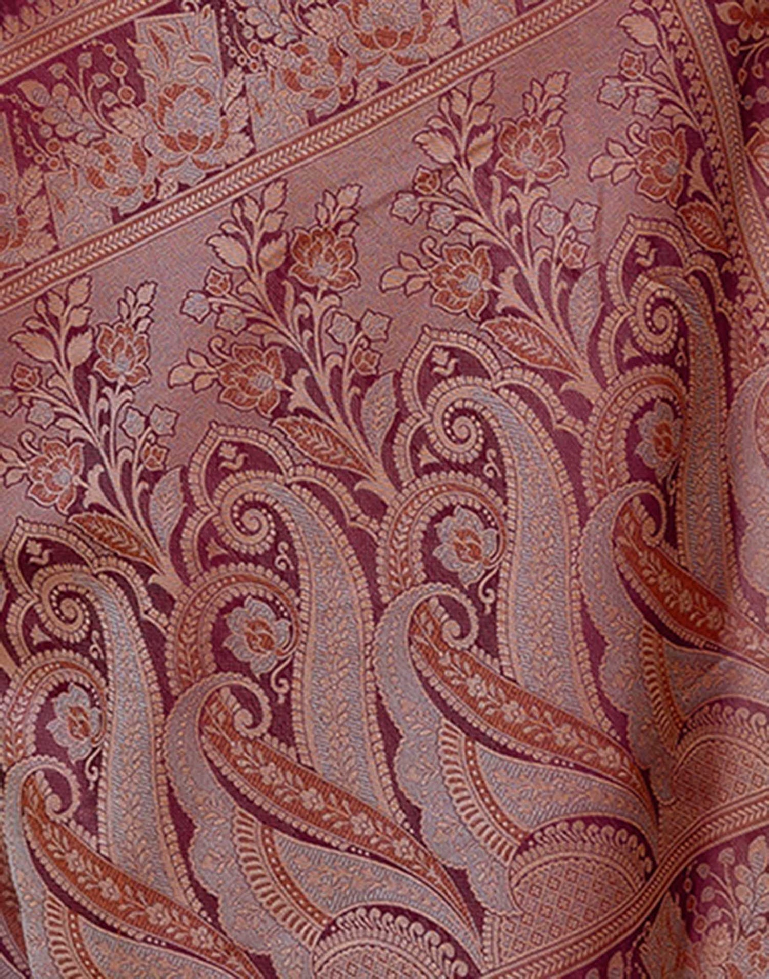 Wine Chanderi Woven Banarasi Saree