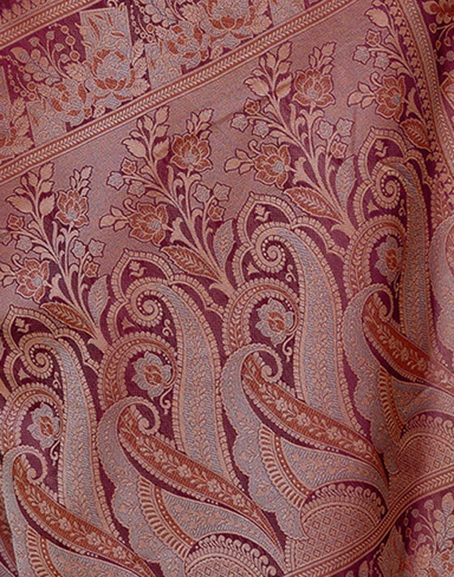 Wine Chanderi Woven Banarasi Saree