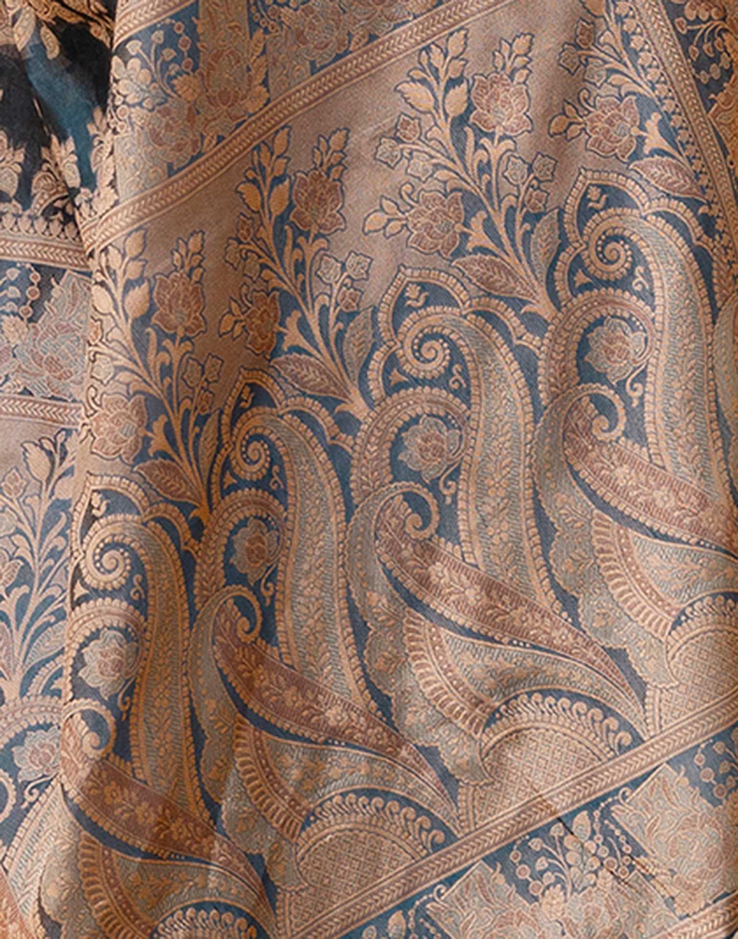 Rama Blue Chanderi Woven Banarasi Saree
