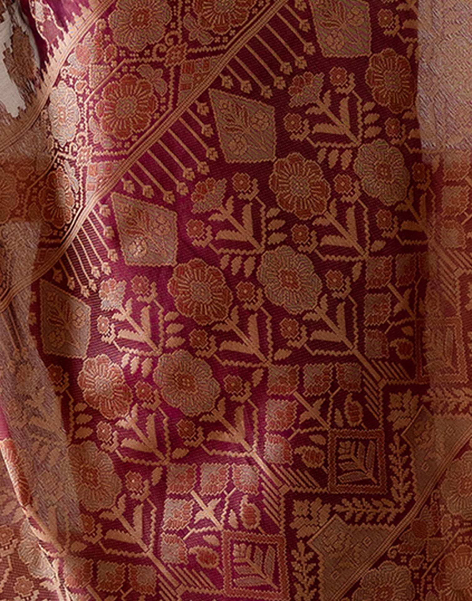 Wine Chanderi Woven Banarasi Saree
