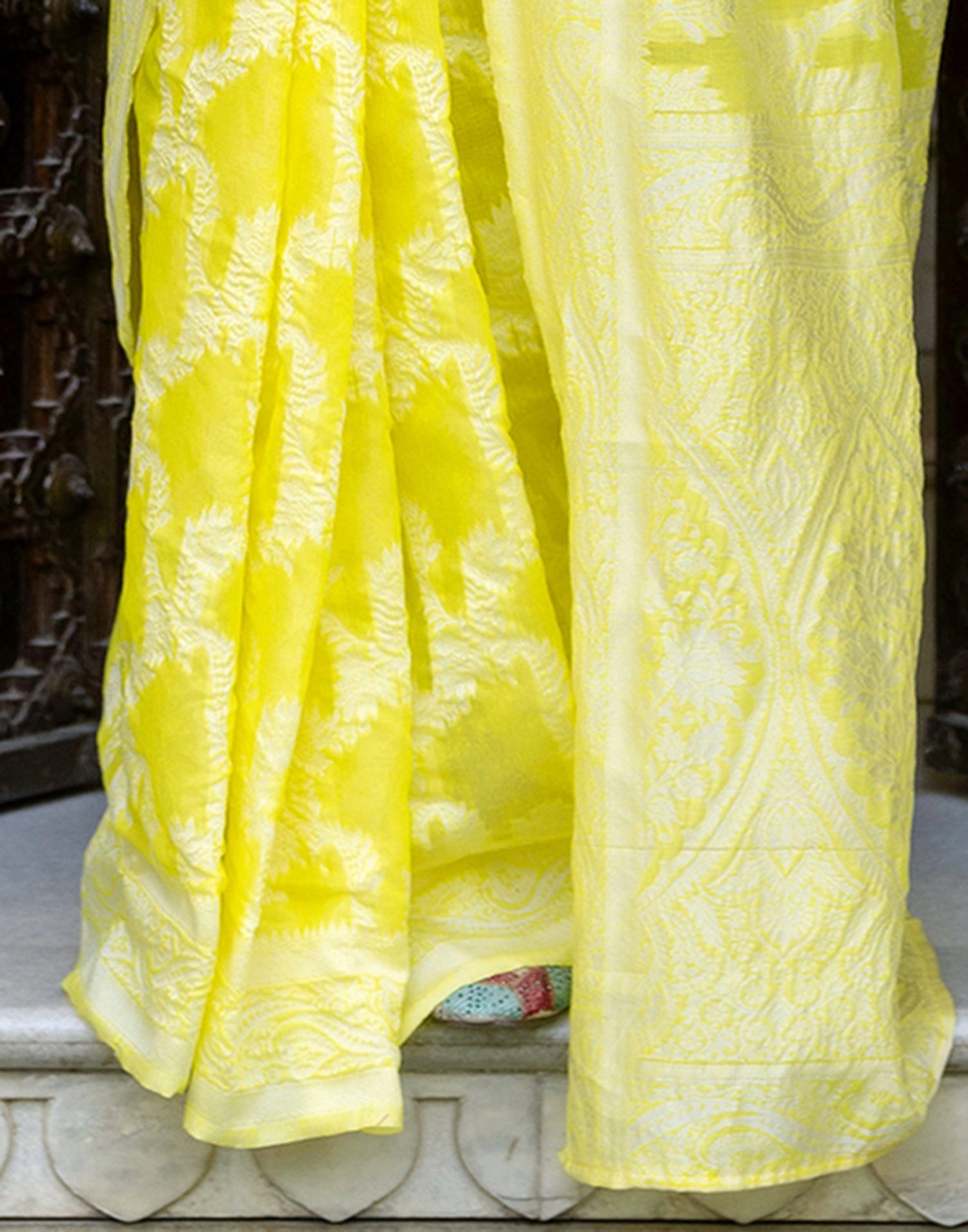 Bright Yellow Cotton Woven Saree