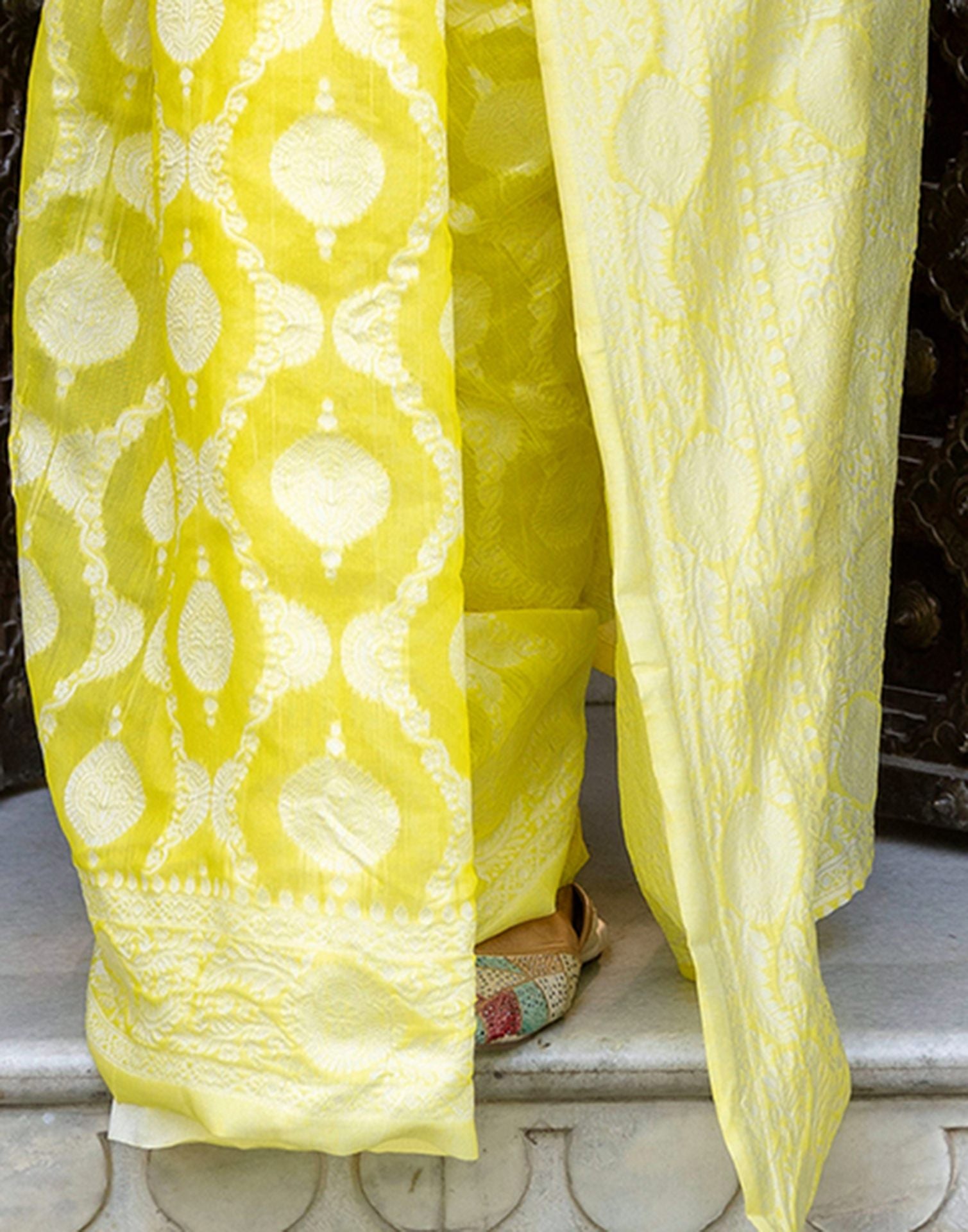 Bright Yellow Cotton Woven Saree