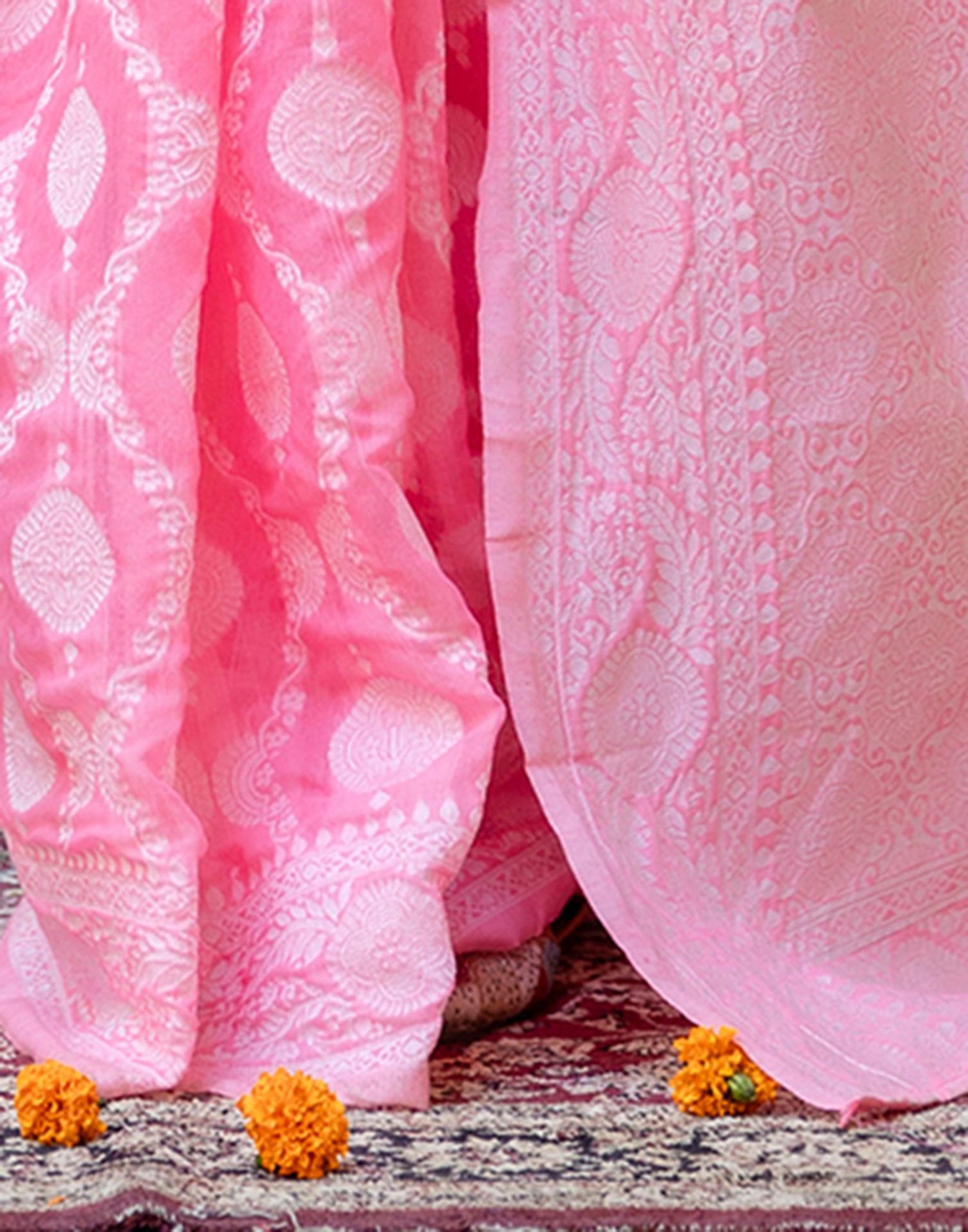 Bright Pink Cotton Woven Saree