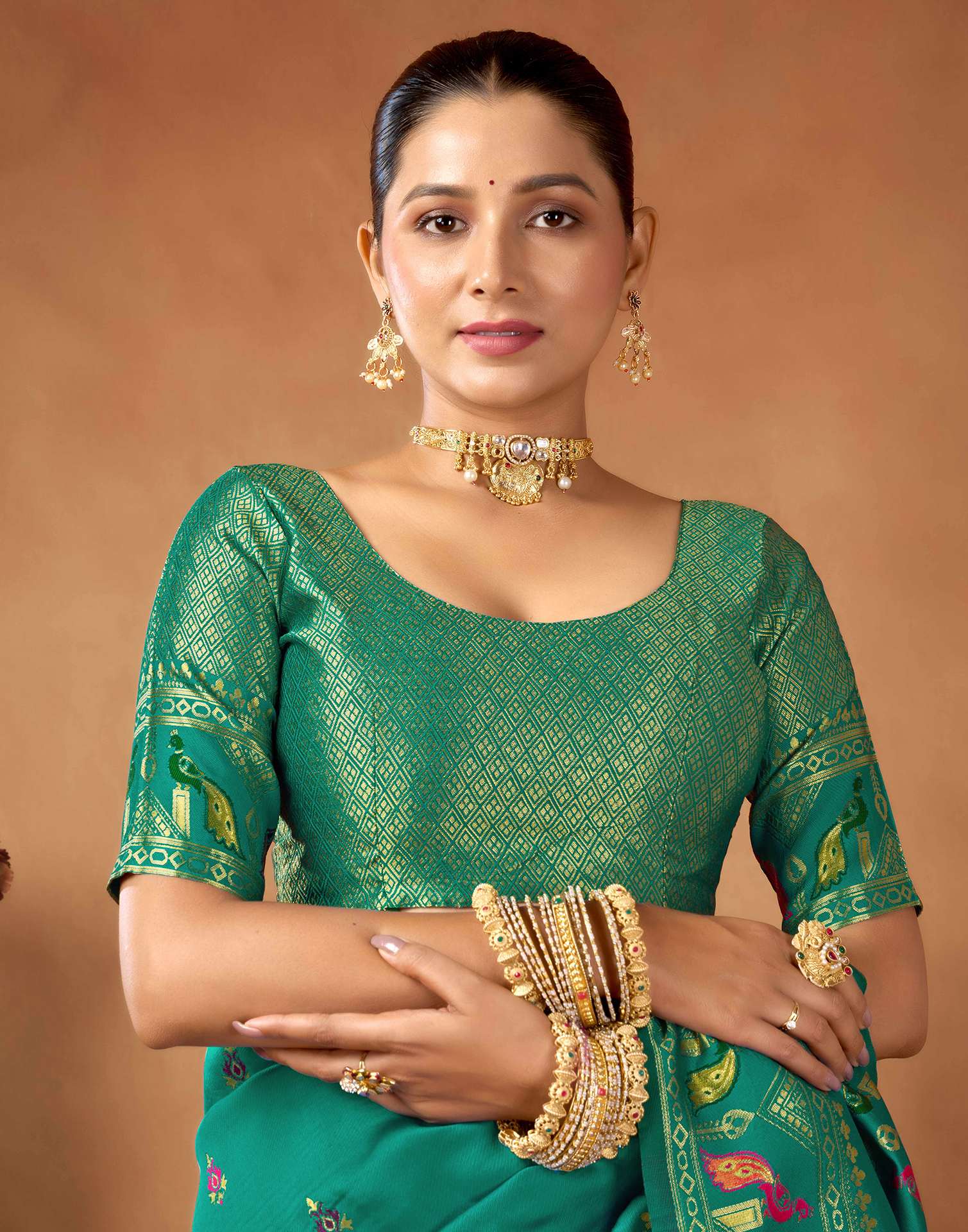 Teal Green Silk Woven Paithani Saree
