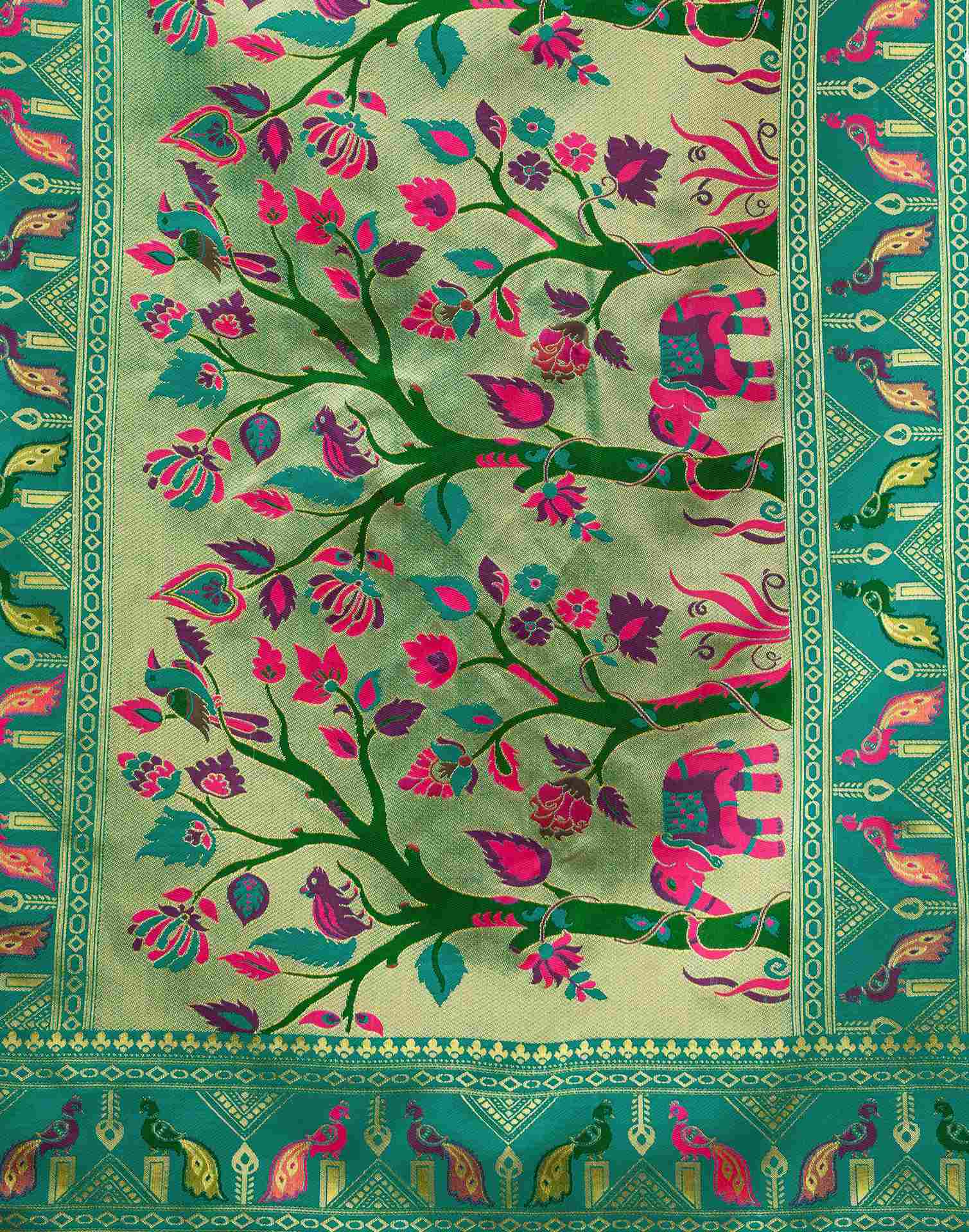 Teal Green Silk Woven Paithani Saree