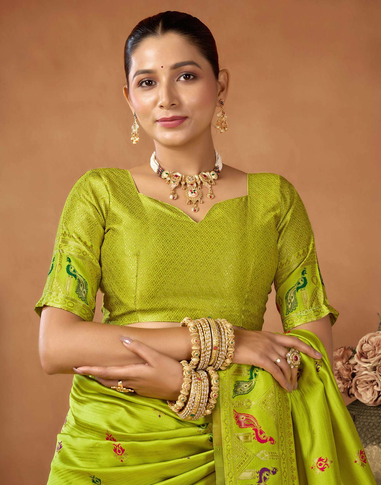 Lime Green Silk Woven Paithani Saree