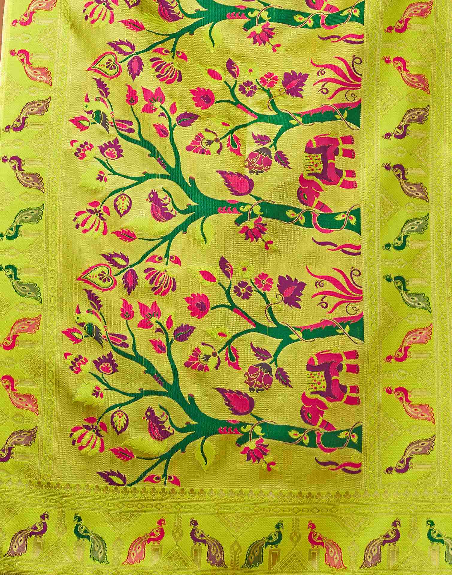 Lime Green Silk Woven Paithani Saree