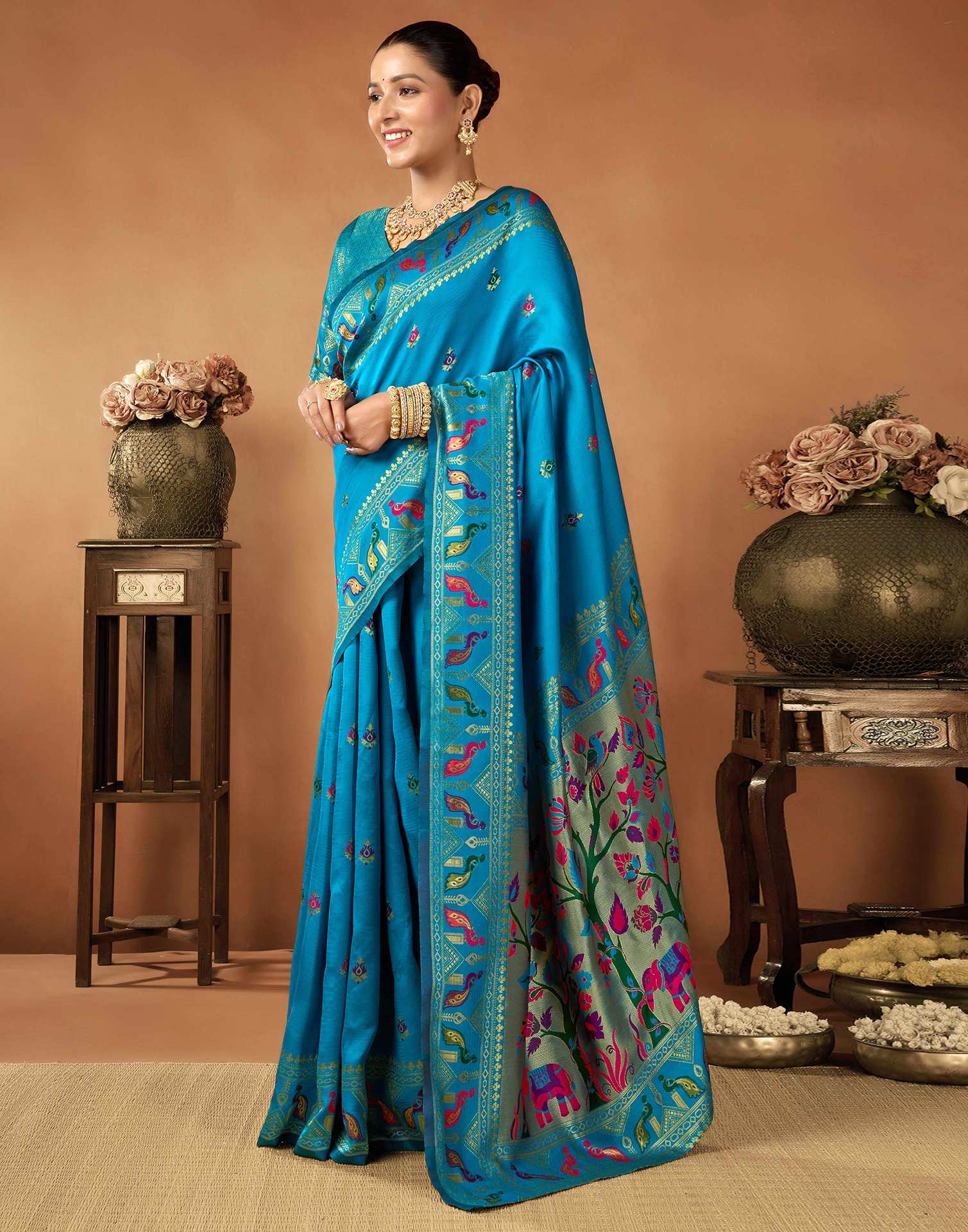 Peacock Blue Silk Woven Paithani Saree