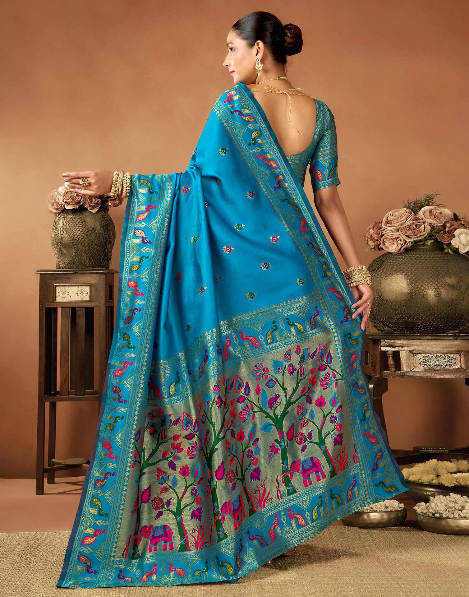 Peacock Blue Silk Woven Paithani Saree