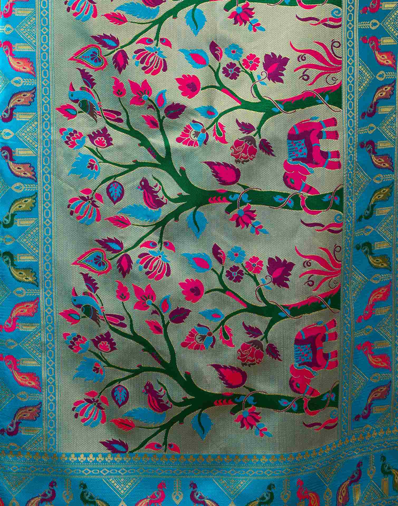 Peacock Blue Silk Woven Paithani Saree